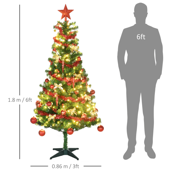 HOMCOM 6ft Artificial Decorated Christmas Tree with LED Lights, Auto Open - Image 3