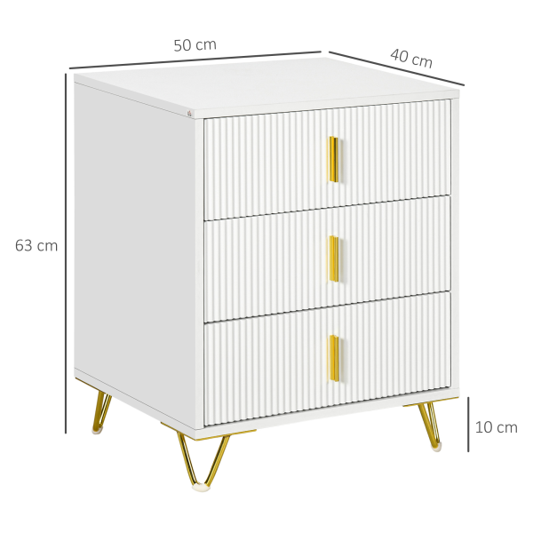 HOMCOM 3 Drawer Dresser, Chest of Drawers Storage Cabinet, White - Image 3