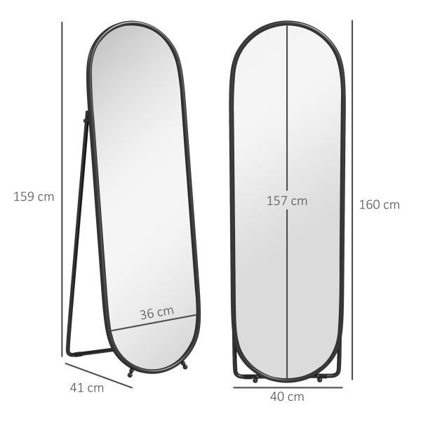 HOMCOM Oval Full Length Mirror with Metal Frame Hanging or Leaning Black - Image 3
