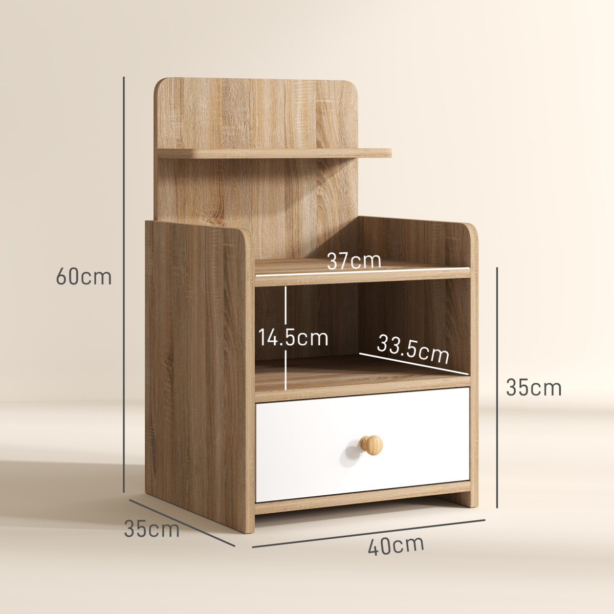 HOMCOM Bedside Table with Drawer for Bedroom, Living Room, Natural Wood Effect - Image 3