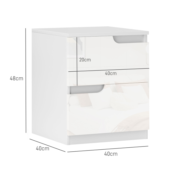 HOMCOM Modern Bedside Table with 2 Drawers for Bedroom, Living Room, White - Image 3