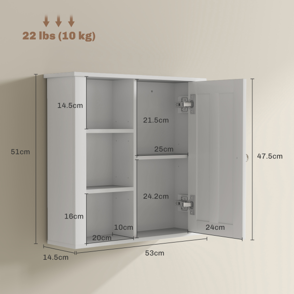 HOMCOM Modern Wall Mounted Bathroom Cabinet with Adjustable Shelves, White - Image 3