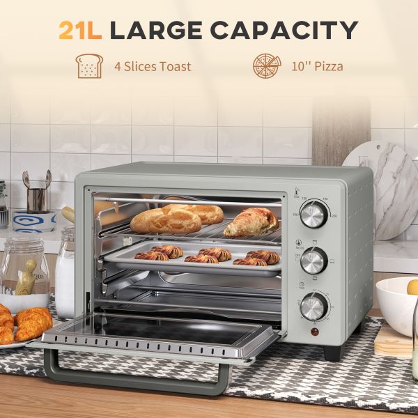 HOMCOM Mini Oven 21L Electric Grill w/ Adjustable Temp 1400W, Silver Tone - Image 4