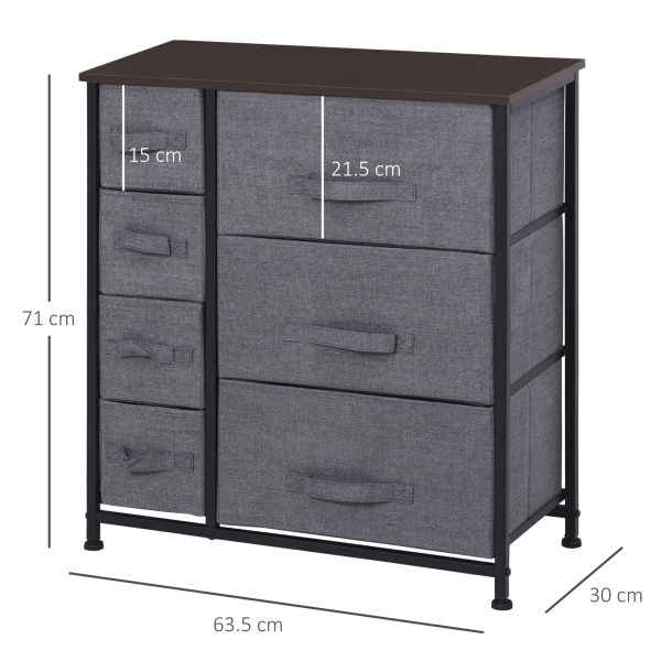 HOMCOM Chest of Drawers with 7 Dresser Drawers for Home Bedroom, Dark Grey - Image 3