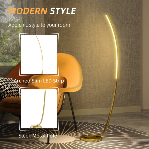 HOMCOM Floor Lamp with LED Strip, Standing Lamp for Living Room, Gold Tone - Image 4