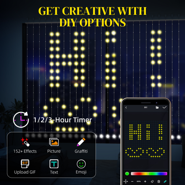 HOMCOM Smart LED Curtain Lights, Dynamic DIY Fairy Lights, 3x3(m) - Image 4