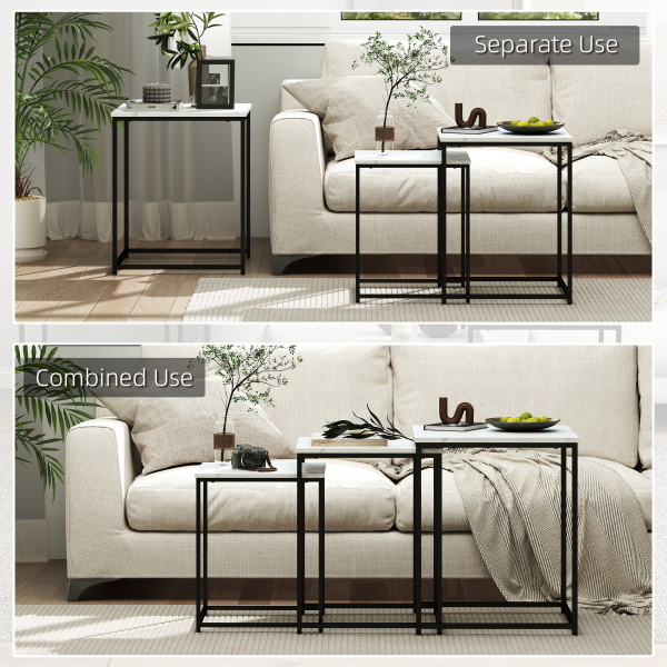 HOMCOM Nesting Coffee Tables Set of 3 Stacking Sofa Side Tables White - Image 3