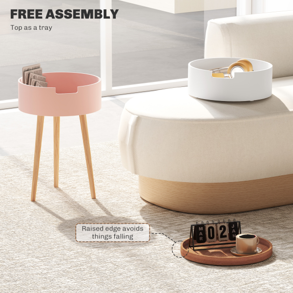 HOMCOM 3-Tier Round Side Table with Storage, Wood Legs, Multicolour - Image 3