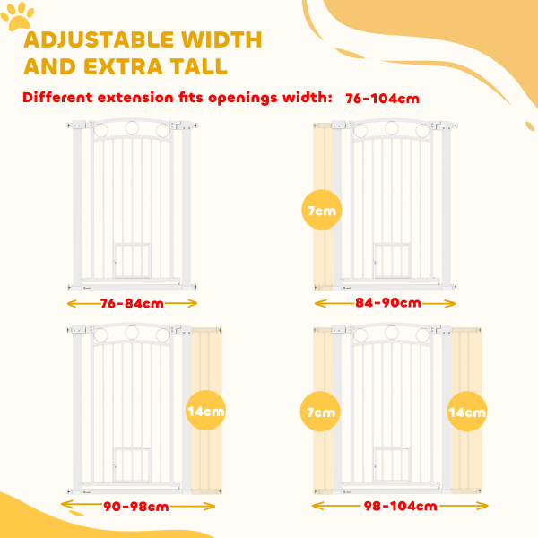 PawHut Stair Gate with Cat Door, Adjustable Width, 76-104cm and 106cm Tall - Image 4