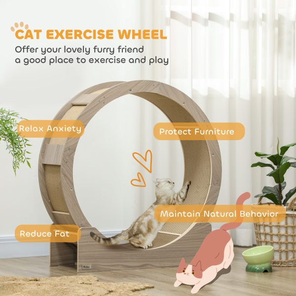 PawHut Cat Wheel with Brake, Scratching Pads - Walnut Brown - Image 4