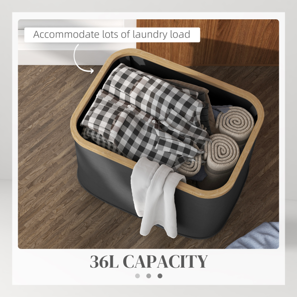 HOMCOM 36L Collapsible Laundry Hamper, Washing Basket for Bathroom, Black - Image 3