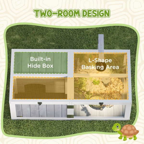 PawHut Wooden Tortoise House with Lamp Holder, Clear Observation Windows - Image 4