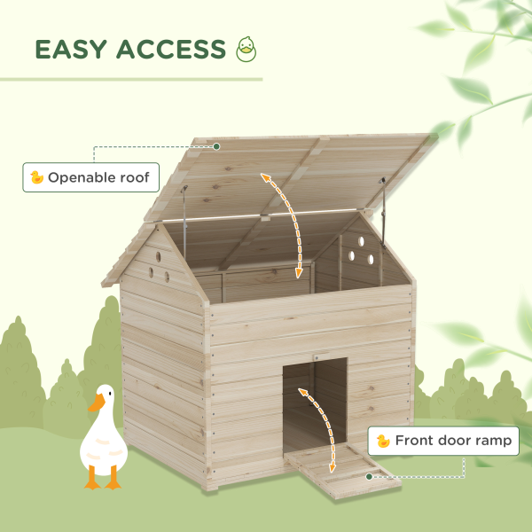 PawHut Wooden Duck House w/ Openable Roof, Raised Base, Air Holes - Natural - Image 4