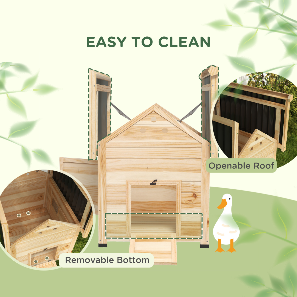 PawHut Wooden Duck House, Poultry Coop with Double Doors, Openable Roof - Image 4