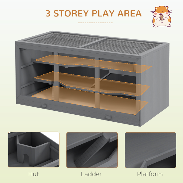 PawHut Wooden Hamster Cage, Exercise Play House Pen with Tray, Openable Top - Image 4