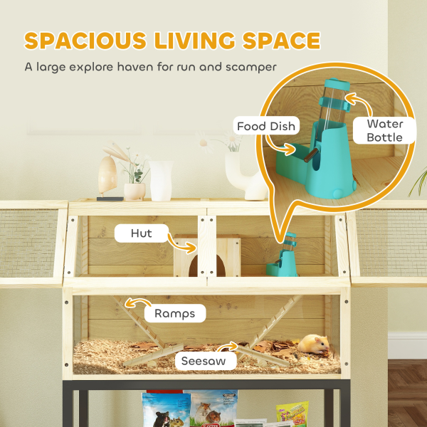 PawHut Wooden Hamster Cage with Storage Shelf - Image 4