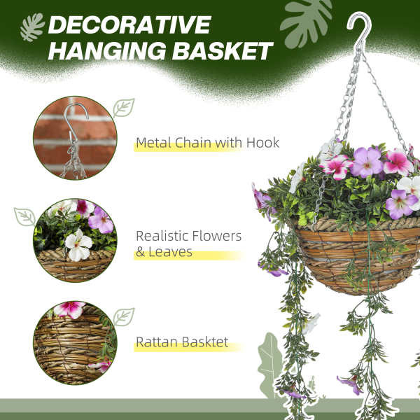 HOMCOM Set of 2 Artificial Plants, Azalea Flowers in Basket - Image 4