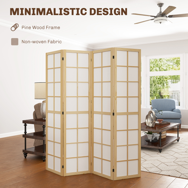 HOMCOM Indoor Room Partition, 4 Panel Folding Room Divider, 160 x 170cm - Image 4
