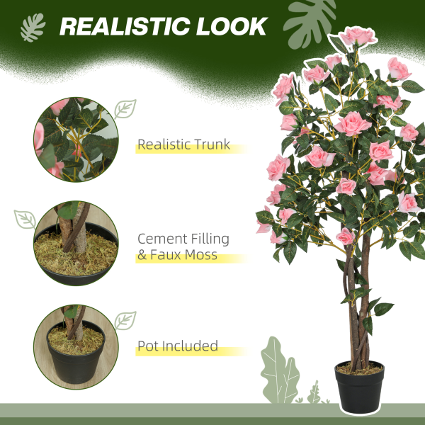 HOMCOM Set of 2 Decorative Artificial Plants Rose Trees in Pot, Pink - Image 4