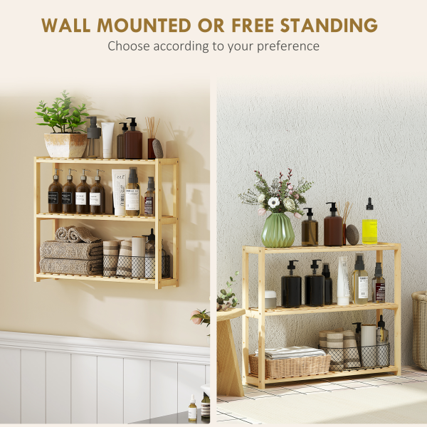 HOMCOM 3-Tier Bamboo Bathroom Storage Shelf with Adjustable Rack, Natural - Image 4