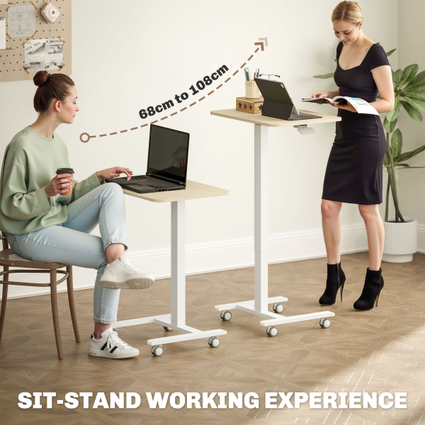 Vinsetto Standing Desk Sit Stand Desk with 4 Rolling Wheels, Natural - Image 4