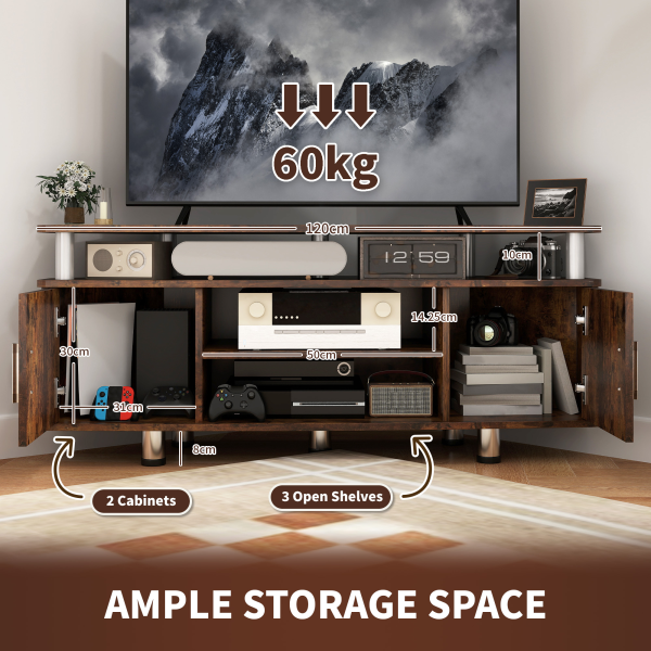 HOMCOM TV Unit Cabinet with Storage Shelves Entertainment Center Rustic Brown - Image 3