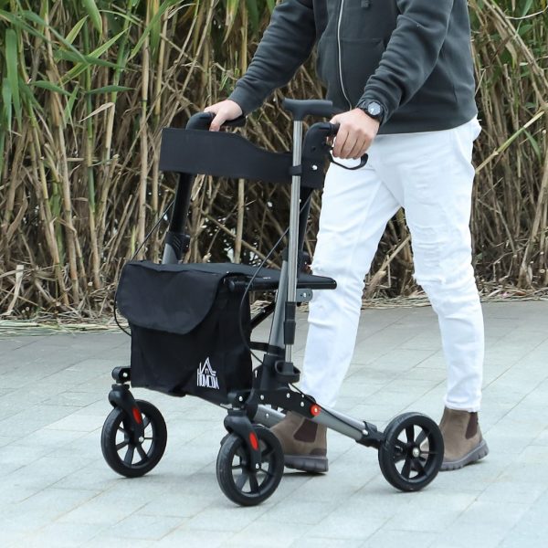 HOMCOM 4 Wheel Rollator Walker, Adjustable Mobility Walker with Bag, Silver - Image 2
