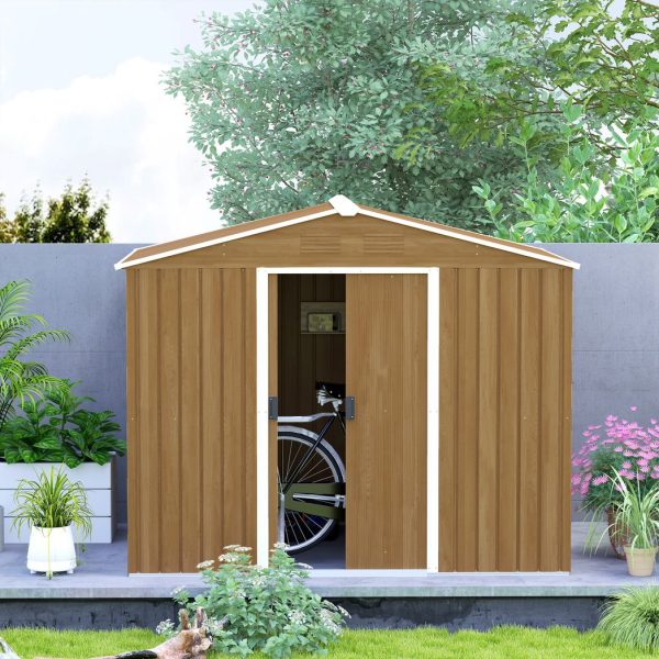 Outsunny 8 x 6ft Garden Storage Shed with Double Door Chocolate Wood Effect - Image 7