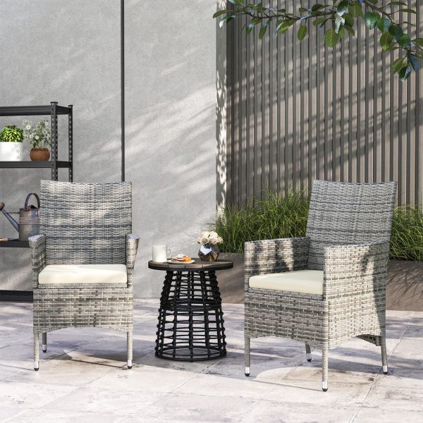 Outsunny 2 Pieces Outdoor Rattan Armchair Garden Dining Chair Set Mixed Grey - Image 7