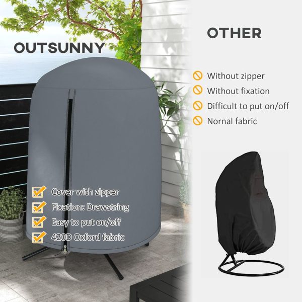 Outsunny Hanging Egg Chair Cover Garden Swing Chair Cover Waterproof, Grey - Image 4