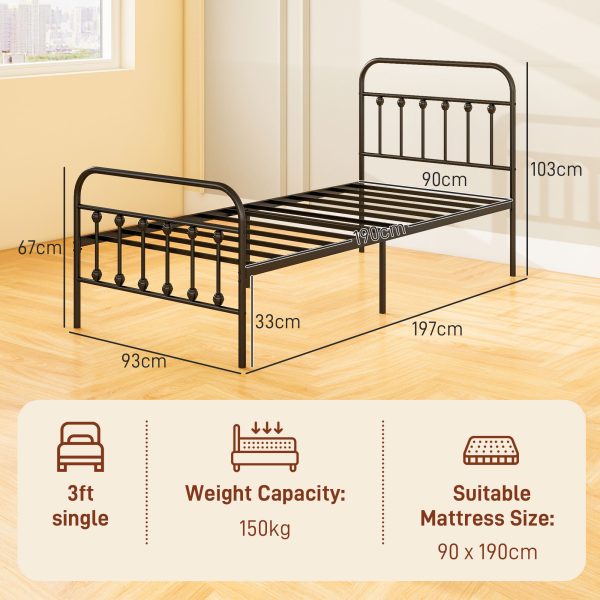 HOMCOM 3ft Metal Single Platform Bed Frame w/ Underbed Storage Headboard - Image 3