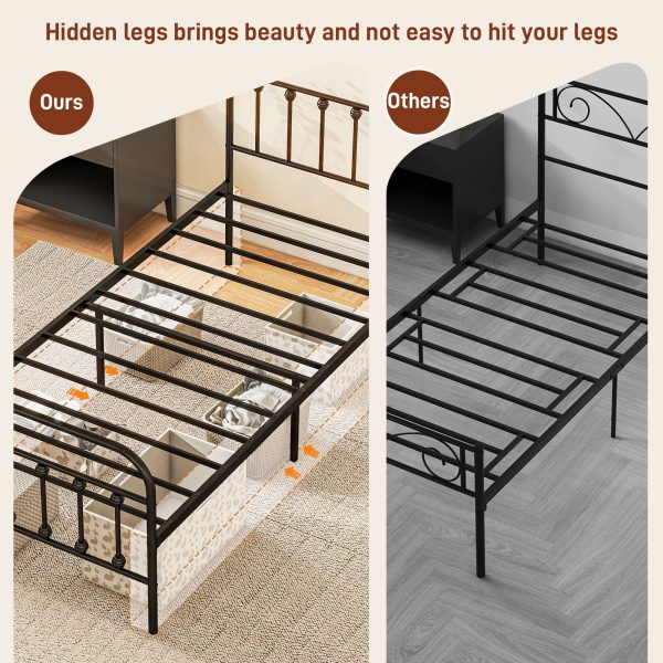 HOMCOM 3ft Metal Single Platform Bed Frame w/ Underbed Storage Headboard - Image 8