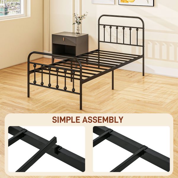 HOMCOM 3ft Metal Single Platform Bed Frame w/ Underbed Storage Headboard - Image 7