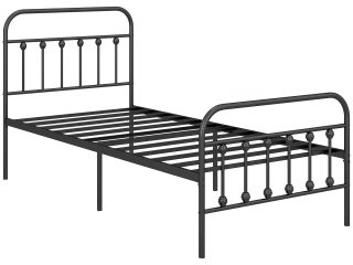 HOMCOM 3ft Metal Single Platform Bed Frame w/ Underbed Storage Headboard