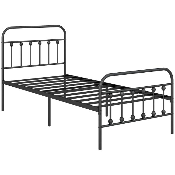 HOMCOM 3ft Metal Single Platform Bed Frame w/ Underbed Storage Headboard