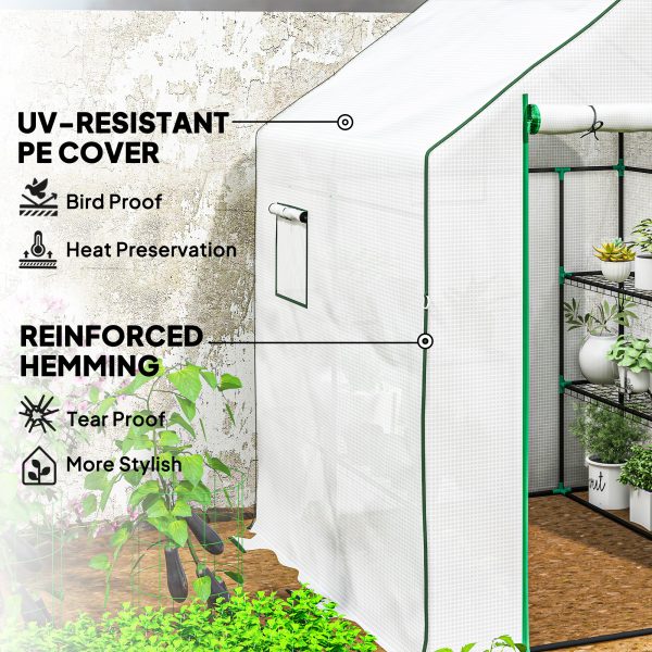 Outsunny Walk-in Greenhouse with 8 Shelves, Outdoor Small Greenhouse, White - Image 4