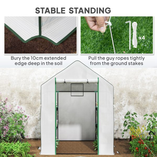 Outsunny Walk-in Greenhouse with 8 Shelves, Outdoor Small Greenhouse, White - Image 7
