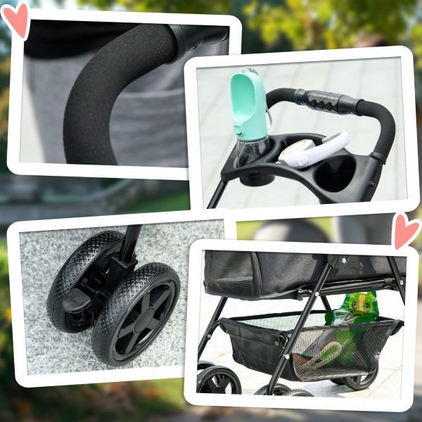 PawHut Pet Stroller Foldable Travel Carriage w/ Brake Basket Canopy, Black - Image 8