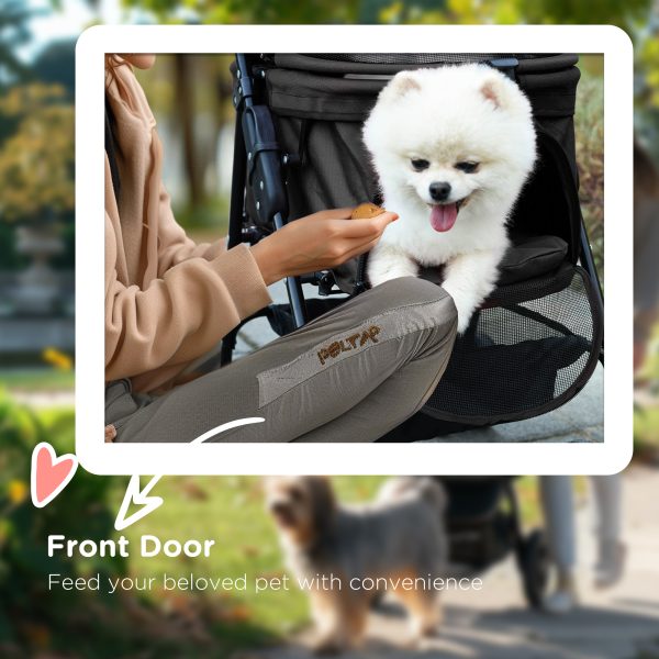 PawHut Pet Stroller Foldable Travel Carriage w/ Brake Basket Canopy, Black - Image 7