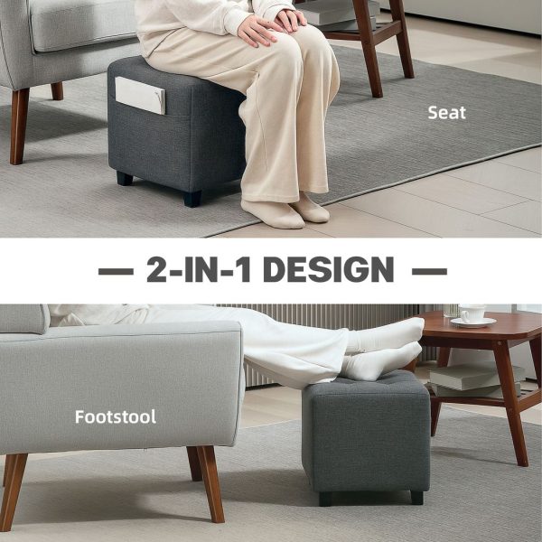 HOMCOM Small Footstool Square Ottoman with Padded Seat for Living Room Grey - Image 3