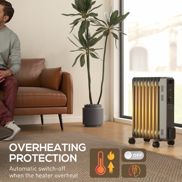 HOMCOM Oil Filled Radiator Portable Space Heater W/ 9 Fin, 3 Heat Settings - Image 7