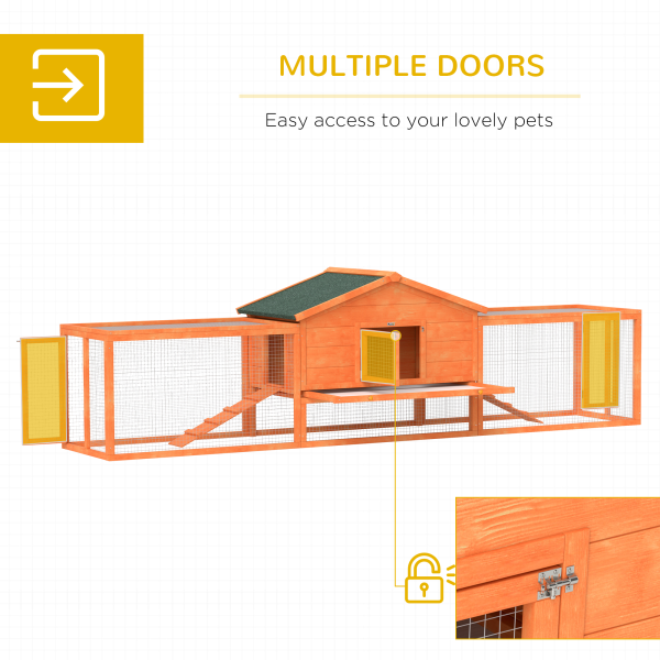 PawHut Wooden Rabbit Hutch Guinea Pig Hutch, Orange, 309 x 70 x 87cm - Image 4