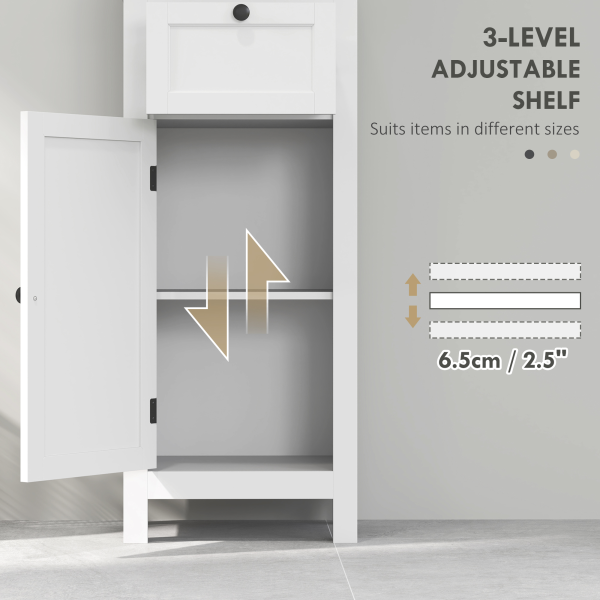 HOMCOM Slim Bathroom Storage Cabinet with Open Shelves and Drawer, White - Image 5