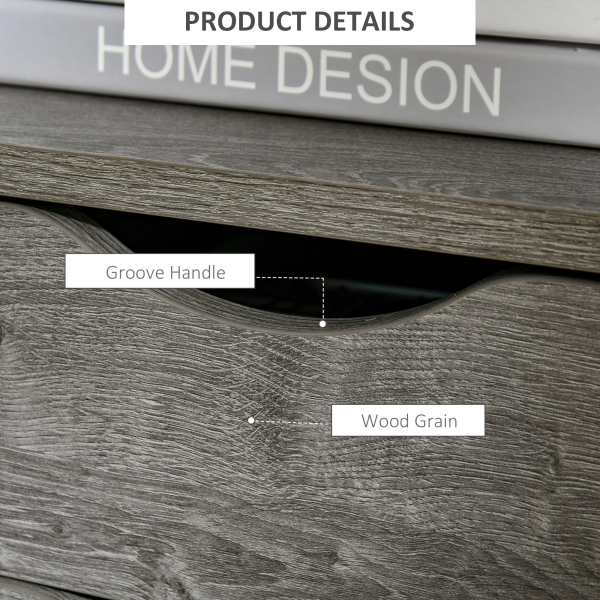 HOMCOM End Table Bedside Desk Slim Storage Cabinet with Shelf Grey - Image 5