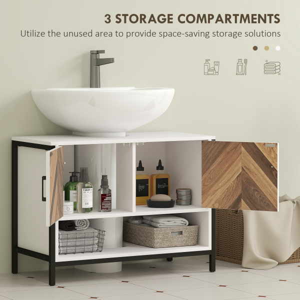 HOMCOM Bathroom Under Sink Cabinet for Basin with or without Pedestal Cream - Image 5