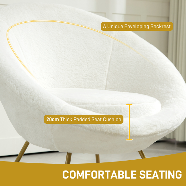 HOMCOM Faux Fur Comfy Chair with Golden Metal Legs, Non-Slip Footpad, White - Image 5