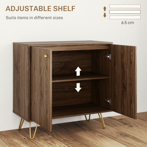 HOMCOM Sideboard Storage Cabinet with Luxurious Steel Lines Steel Legs Brown - Image 5