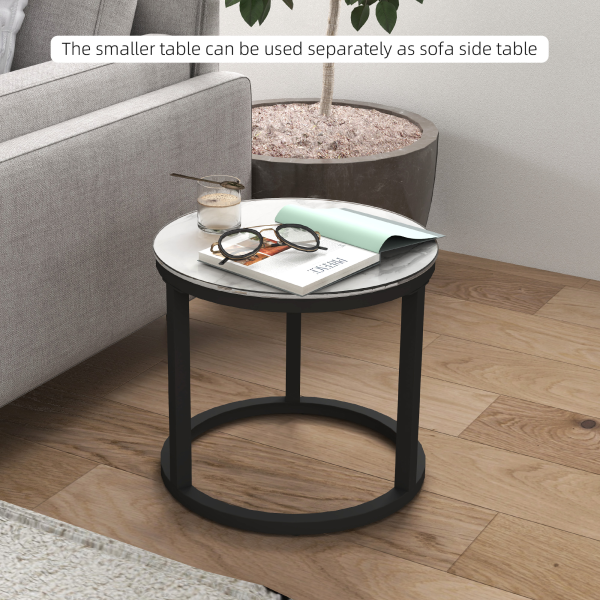 HOMCOM Glass Coffee Table Set of 2, Round Nest of Tables for Living Room - Image 5