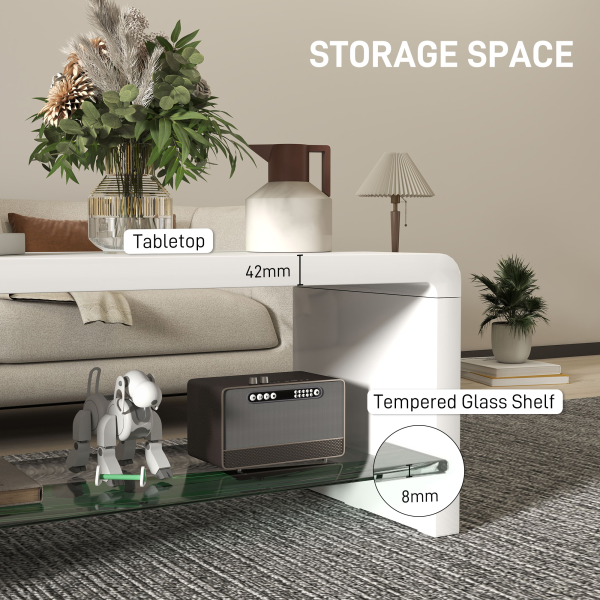 HOMCOM High Gloss Storage Coffee Table, Centre Table for Living Room, White - Image 5