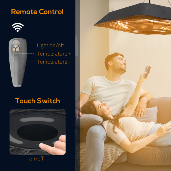 Outsunny 2000W Patio Electric Hanging Ceiling Heater Halogen Remote Aluminium - Image 5